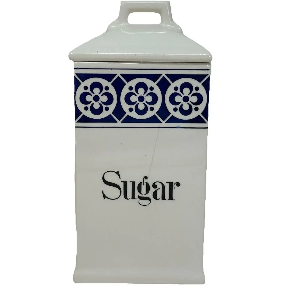 Antique German Porcelain Sugar Kitchen Canister - Blue & White Norma Brand